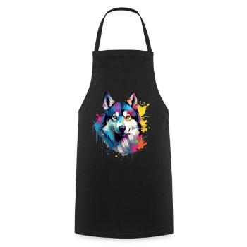 Art coloré éclaboussé de Husky de chien - Tablier de cuisine - noir - Devant - AI Model Male 185 dark (185cm)