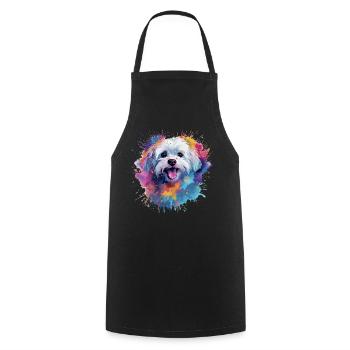 Colorful Maltese Splash Art Dog - Cooking Apron - black - Front - AI Model Male 185 dark (185cm)