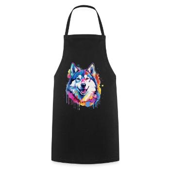 Bunte Splash Art-Husky-Hund - Kochschürze - Schwarz - Vorne - AI Model Male 185 dark (185cm)