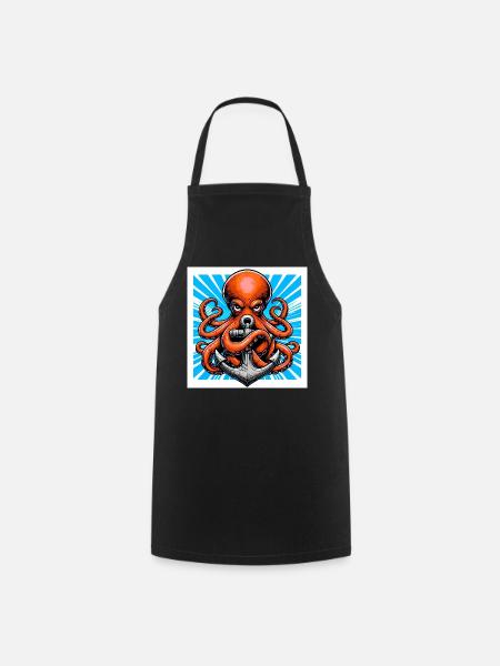 Oktopus umarmt einen Anker - Kochschürze - Schwarz