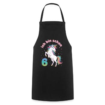 6th Birthday Unicorn Girl I'm already 6 - Cooking Apron - black - Front - AI Model Male 185 dark (185cm)