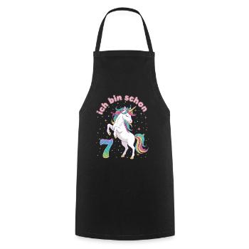 7th Birthday Unicorn Girl I'm already 7 - Cooking Apron - black - Front - AI Model Male 185 dark (185cm)