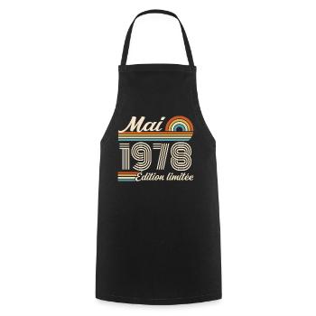 Cadeau Anniversaire 48 ans - Né mai 1978 - Tablier de cuisine - noir - Devant - AI Model Male 185 dark (185cm)