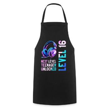 16e anniversaire garçon fille adolescente niveau 16 - Tablier de cuisine - noir - Devant - AI Model Male 185 dark (185cm)