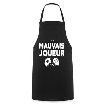 Mauvais joueur humour gamer manette cassée - Tablier de cuisine - noir - Devant - AI Model Male 185 dark (185cm)