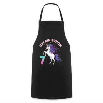 7. Geburtstag Einhorn Mädchen Ich bin schon 7 - Kochschürze - Schwarz - Vorne - AI Model Male 185 dark (185cm)