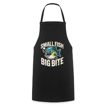Petit poisson, grosse bouchée | Humour de piranha - Tablier de cuisine - noir - Devant - AI Model Male 185 dark (185cm)