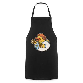 Ente, Bier & Breze – Bierzelt  - Kochschürze - Schwarz - Vorne - AI Model Male 185 dark (185cm)