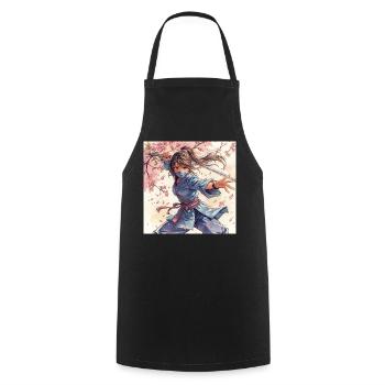 Ninja de la Lame Fleur en kimono - Tablier de cuisine - noir - Devant - AI Model Male 185 dark (185cm)