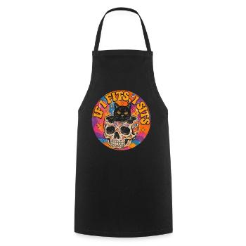 Katze im Totenkopf Oldschool Tattoo Design - Kochschürze - Schwarz - Vorne - AI Model Male 185 dark (185cm)