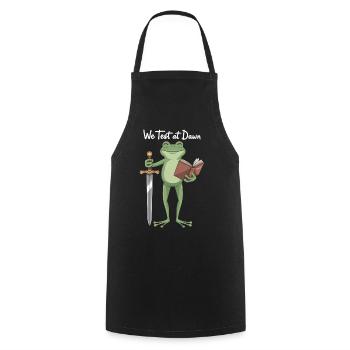 Grenouille de Test de l’Aube : Épée & Livre - Tablier de cuisine - noir - Devant - AI Model Male 185 dark (185cm)