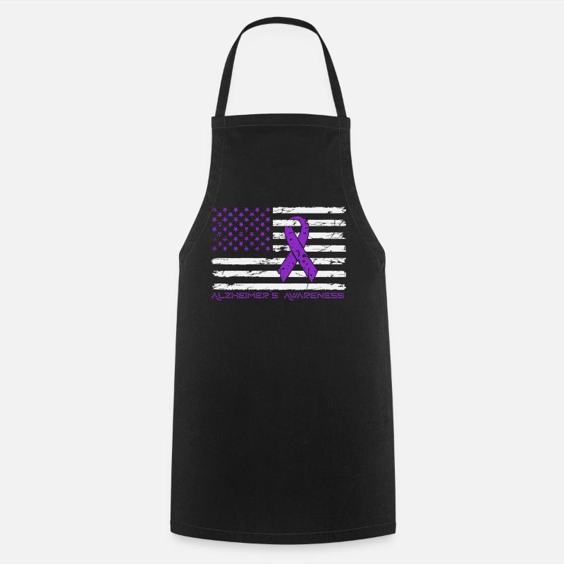 Ruban Violet Alzheimer Drapeau US - Tablier de cuisine - noir