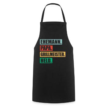 Papa Grillmeister Held Für Vatertag BBQ - Kochschürze - Schwarz - Vorne - AI Model Male 185 dark (185cm)