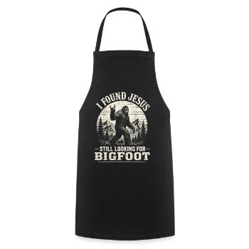 J’ai trouvé Jésus toujours en train de chercher Bigfoot - Tablier de cuisine - noir - Devant - AI Model Male 185 dark (185cm)