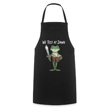 Dawn Test Frog: Sword & Scroll - Cooking Apron - black - Front - AI Model Male 185 dark (185cm)