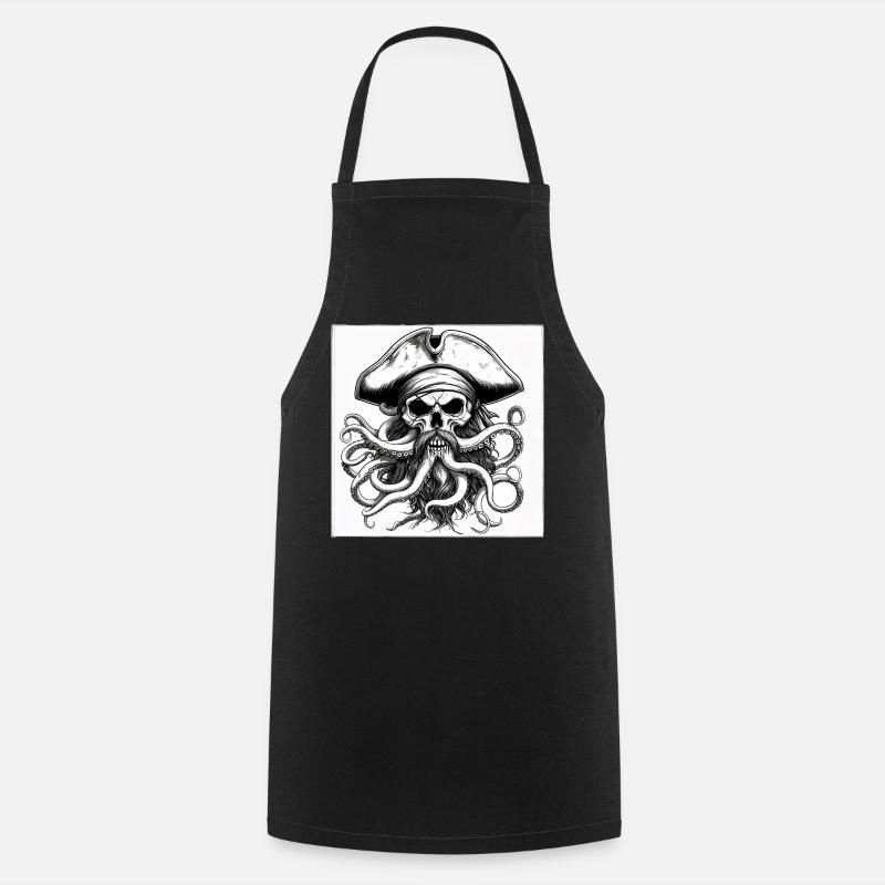 Pirate skull and octopus ink - Cooking Apron - black