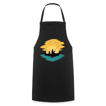 Papa Enfant Bateau de pêche Chemise au coucher du soleil - Tablier de cuisine - noir - Devant - AI Model Male 185 dark (185cm)