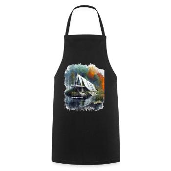 VERLASSENER LUXUS – Moderne A-Frame-Ruinen-Skizze - Kochschürze - Schwarz - Vorne - AI Model Male 185 dark (185cm)