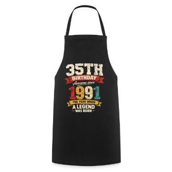 35 Ans Anniversaire Légende 1991 - Vintage - Tablier de cuisine - noir - Devant - AI Model Male 185 dark (185cm)