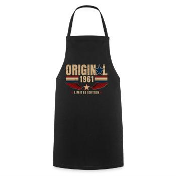 Cadeau du 65e anniversaire Millésime original 1961 - Tablier de cuisine - noir - Devant - AI Model Male 185 dark (185cm)