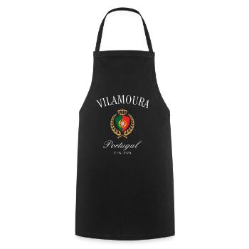 Vilamoura Portugal Wappen Krone – Reise Souvenir - Kochschürze - Schwarz - Vorne - AI Model Male 185 dark (185cm)