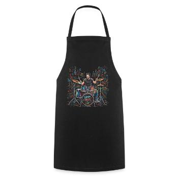 Batteur masculin jouant de batterie Imprimé - Tablier de cuisine - noir - Devant - AI Model Male 185 dark (185cm)