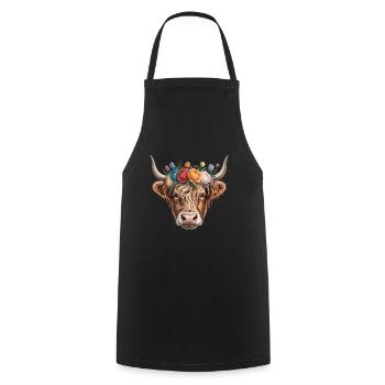 Flower Wreath Cow - Cooking Apron - black - Front - AI Model Male 185 dark (185cm)