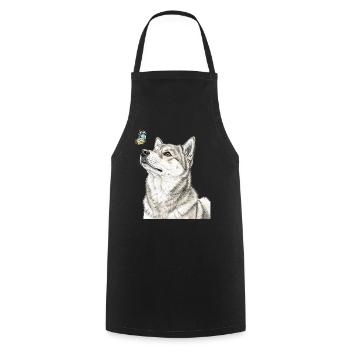 Shiba Inu dog looking at butterfly - Cooking Apron - black - Front - AI Model Male 185 dark (185cm)