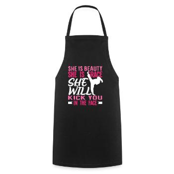 Karate Girl Beauty Grace Kicks In The Face - Cooking Apron - black - Front - AI Model Male 185 dark (185cm)