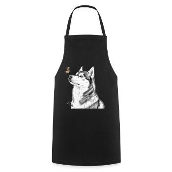 Husky with Butterfly Banksy Style Motif - Cooking Apron - black - Front - AI Model Male 185 dark (185cm)