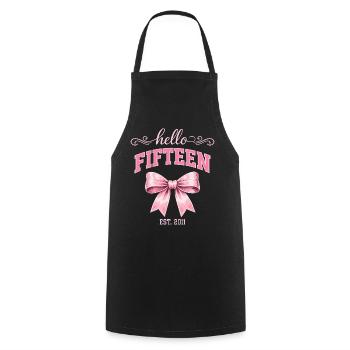 Hello Fifteen 15 Year Old Is 2011 Birthday Knot - Cooking Apron - black - Front - AI Model Male 185 dark (185cm)