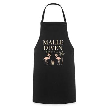 Malle Diven Beach Club Flamingo Mallorca Party  - Kochschürze - Schwarz - Vorne - AI Model Male 185 dark (185cm)