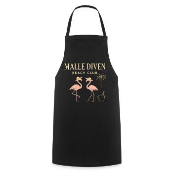 Malle Diven Beach Club Flamingo Mallorca Party  - Kochschürze - Schwarz - Vorne - AI Model Male 185 dark (185cm)