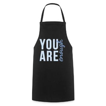 You Are Enough Schriftzug in sanftem blau - Kochschürze - Schwarz - Vorne - AI Model Male 185 dark (185cm)
