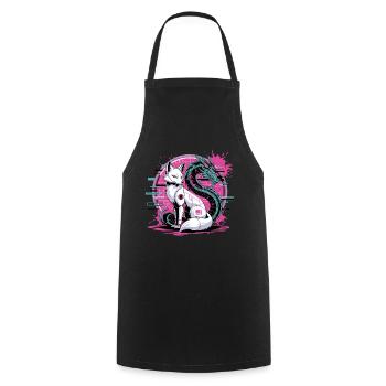 Cyberpunk Fox et Dragon Anime Gamer Otaku - Tablier de cuisine - noir - Devant - AI Model Male 185 dark (185cm)