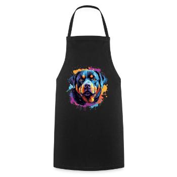 Farbenfrohes Splash-Rottweiler-Porträt - Kochschürze - Schwarz - Vorne - AI Model Male 185 dark (185cm)