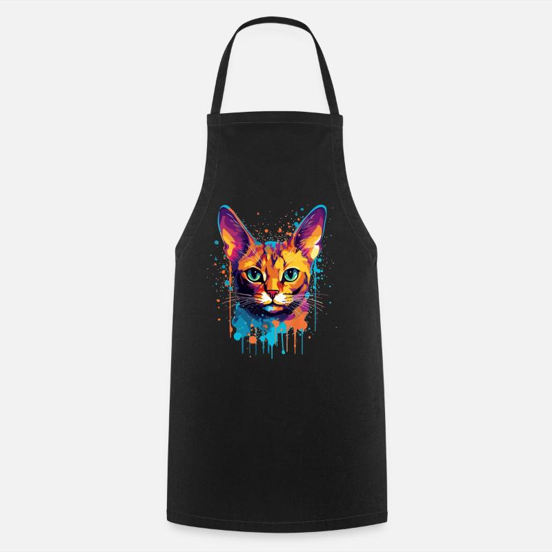 Colorful Splash Art Abyssinian Cat Face - Cooking Apron - black