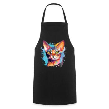 Abyssinian Cat Face Colorful Splash Art - Cooking Apron - black - Front - AI Model Male 185 dark (185cm)