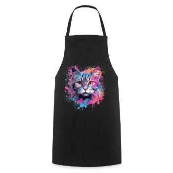 Colorful Splash Art American Bobtail Cat - Cooking Apron - black - Front - AI Model Male 185 dark (185cm)