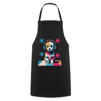 Chiot caniche avec un casque - Tablier de cuisine - noir - Devant - AI Model Male 185 dark (185cm)