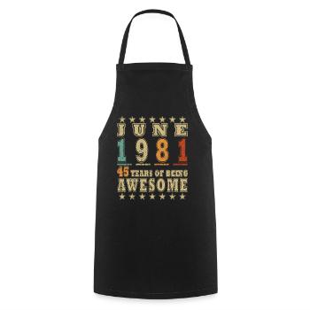 45th Birthday Gift Legend June Vintage 1981 - Cooking Apron - black - Front - AI Model Male 185 dark (185cm)