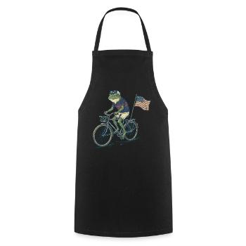Funny Frog Riding Bicycle with American Flag - Cooking Apron - black - Front - AI Model Male 185 dark (185cm)