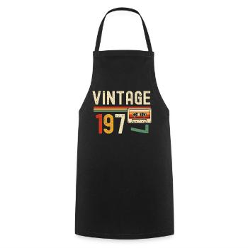 Vintage 1970s Retro Cassette - Cooking Apron - black - Front - AI Model Male 185 dark (185cm)