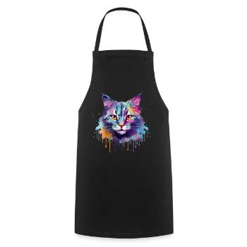 Colorful Splash Art Australian Mist Cat Face - Cooking Apron - black - Front - AI Model Male 185 dark (185cm)