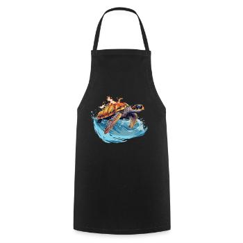 Tortue de mer sauvage dans la vague - Tablier de cuisine - noir - Devant - AI Model Male 185 dark (185cm)