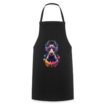 Doberman avec casque - Tablier de cuisine - noir - Devant - AI Model Male 185 dark (185cm)