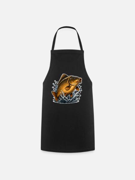 Spiegelkarpfen-Splash-Angel-Design - Kochschürze - Schwarz