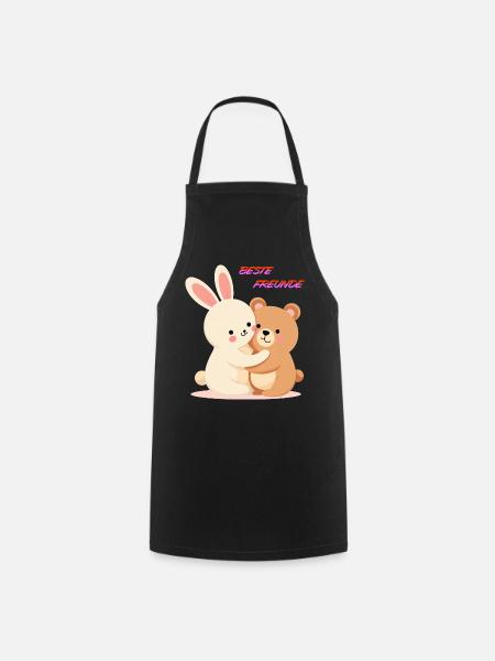 Beste Freunde Kuscheln Süße Tiere Hase und Bär - Kochschürze - Schwarz