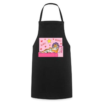 Pink Tiger Lounge mit Herzen und Haarlockenwicklern - Kochschürze - Schwarz - Vorne - AI Model Male 185 dark (185cm)