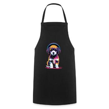 Chiot caniche avec un casque - Tablier de cuisine - noir - Devant - AI Model Male 185 dark (185cm)